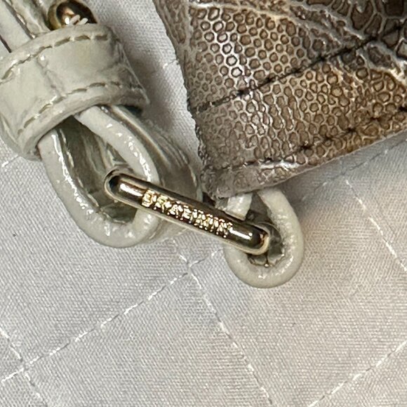 Brahmin Melinda Drawstring Floral Lace Bucket Bag Taupe Gray White Crossbody - Picture 13 of 16